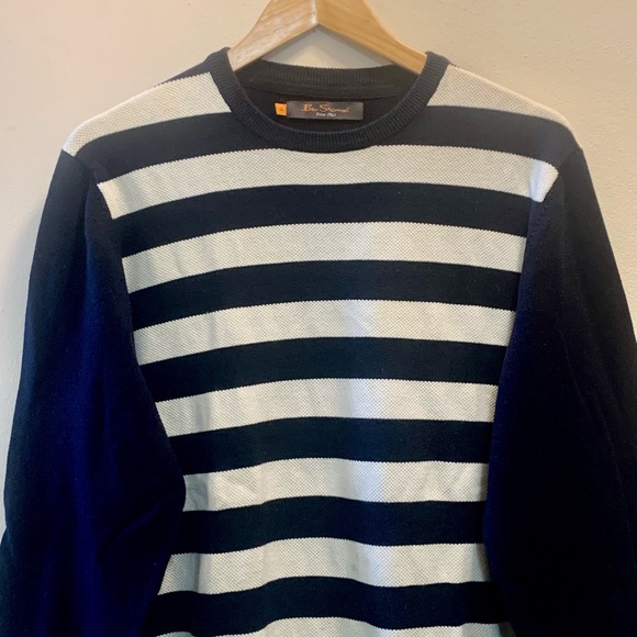 Ben Sherman Men Crew neck Wide Stripe Sweater White  Navy L - Picture 7 of 12